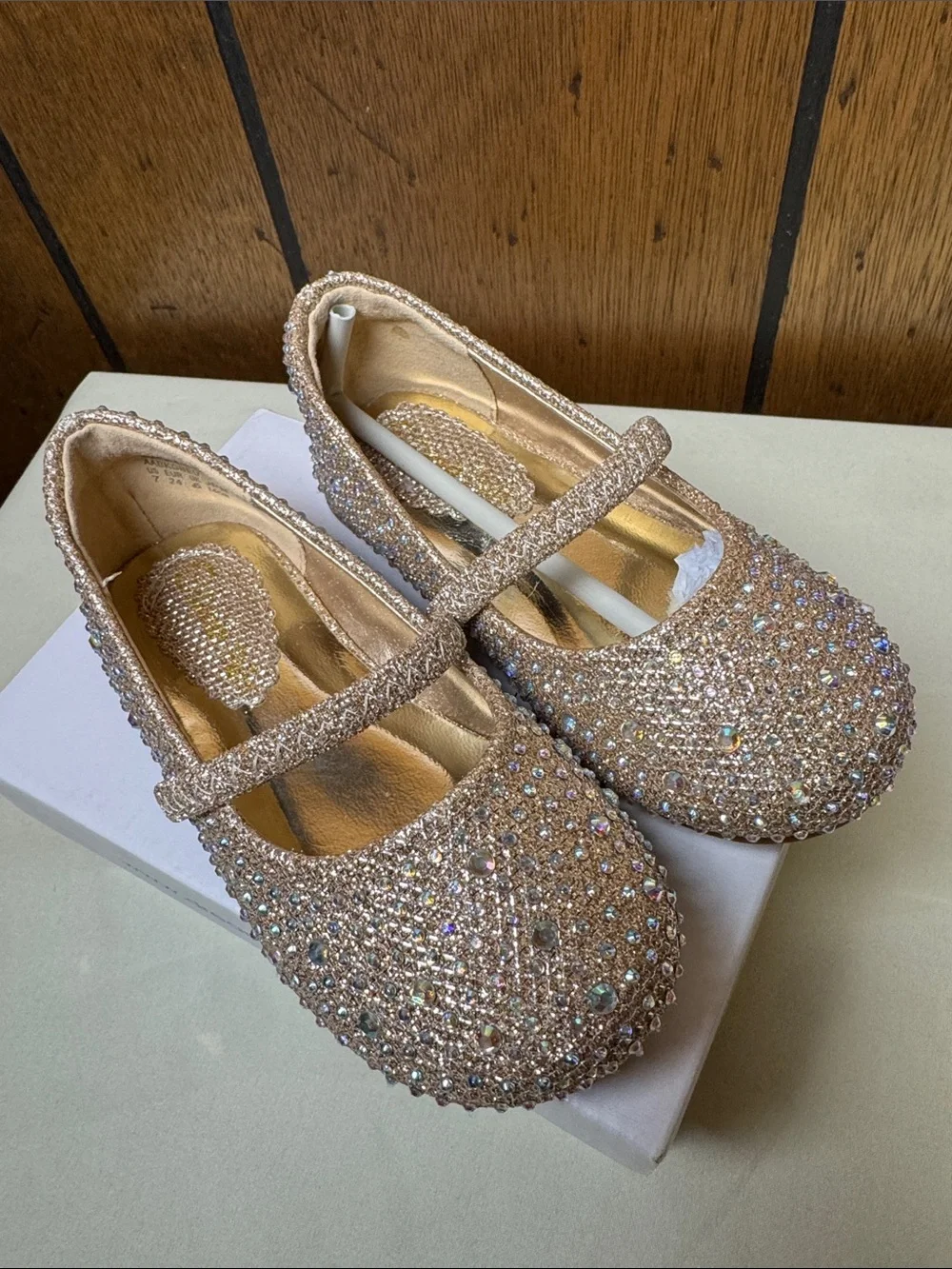 Dream Pairs Gold Glitter Mary Jane with Multicolor Rhinestones